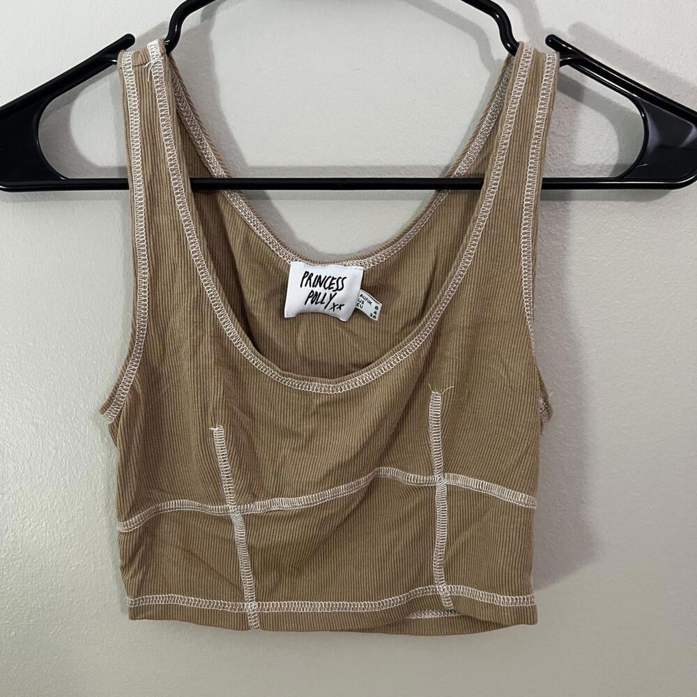 Tan crop top with white stitching!